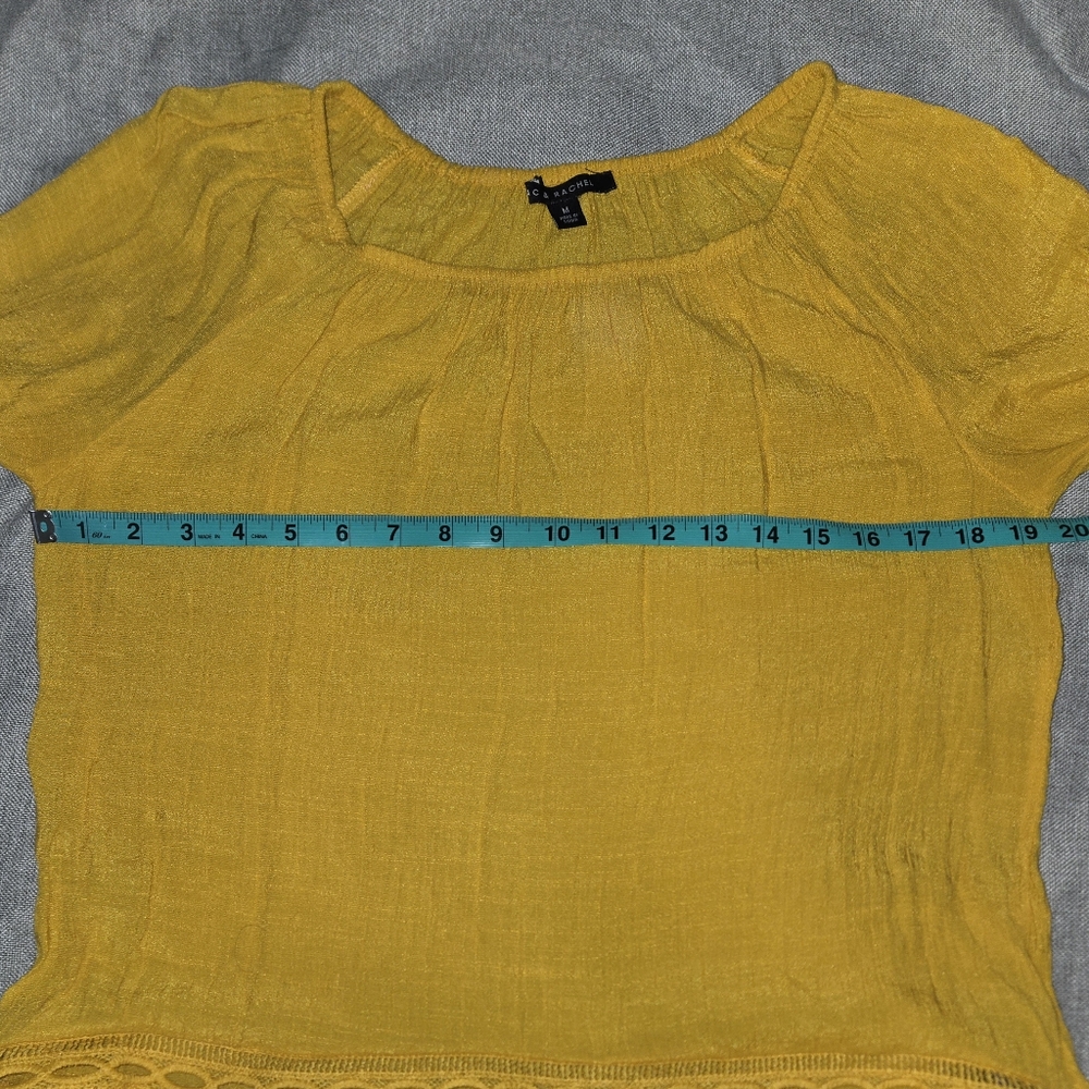 ​Zac & Rachel Mustard Yellow Boho Bell Sleeve Blouse Crochet Lace Trim Medium - Picture 12 of 13
